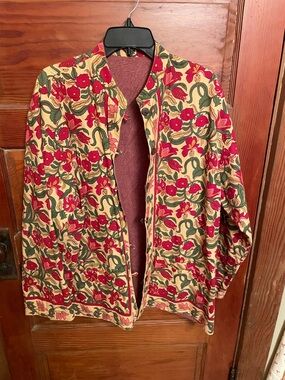 Floral quilted botanical print cotton jacket Reversible